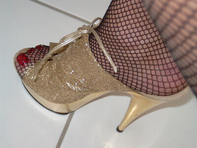 Sexy Gogo Plateau High Heels Sandaletten Gold/Glitzer Poledance Gr 38/39  | eBay