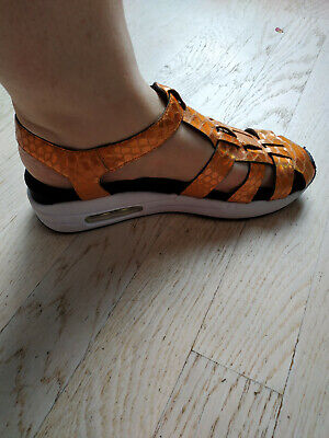 Damen Riemchen Sandalen Keilabsatz Plateau Glitzer Orange, echte Leder Gr.38  | eBay