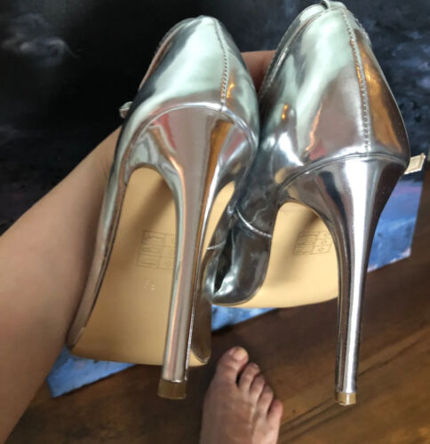 Buffalo SLING PUMP Damen High Heels Pfennigabsatz Silber  | eBay