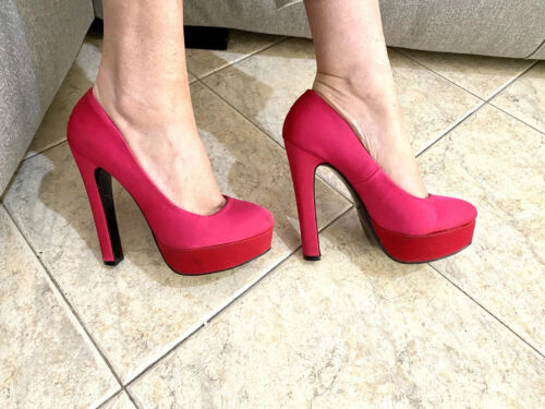 High Heels red Pink Magenta pumps Woman Satin sexy ladies platform Top Shoes  | eBay