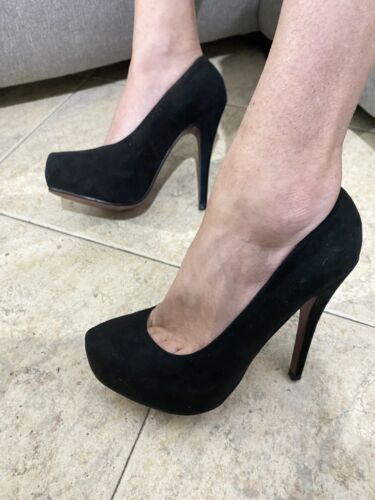 Decollete Sexy Pumps Suede Black High Heels Platform 38 Woman Used Worn  | eBay