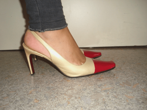 Escarpins Leonard Vintage Cuir vernis beige bouts rouges cerise  | eBay