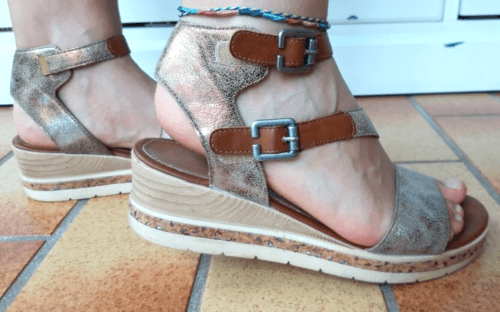 Damen Sandalen remonte 39, beige, goldig, Keilabsatz  | eBay