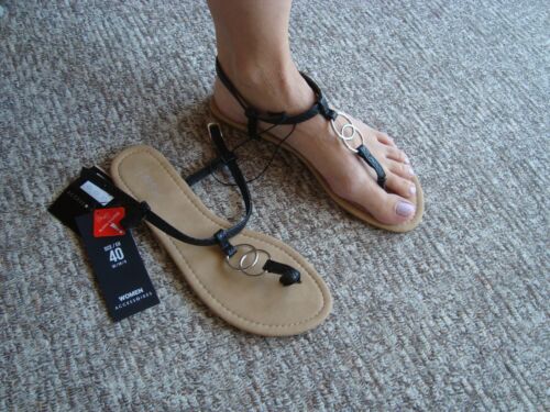 Damen Schuhe Neu Gr. 40 schwarz Zwischenzeh Sandale Metallringe  | eBay