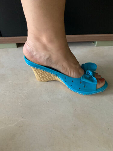 Damen Sandalen ;Gr.36 , Blau ., Keilabsatz im Ratanoptik) , getragen  | eBay