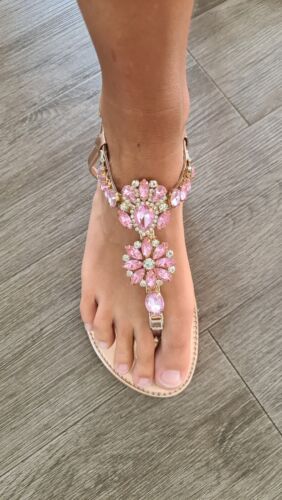 Damen Sandaletten Zehentrenner Sandalen Strass glitzer Rosa Gr. 38 wie Neu  | eBay