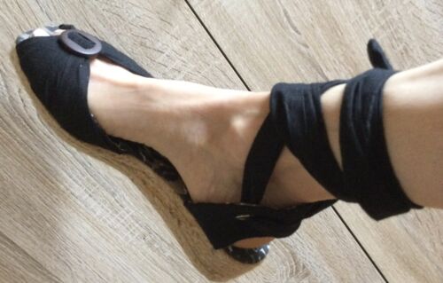 Damen Peeptoe Espadrilles Sandalen zum Schnüren Binden schwarz Gr. 38 *NEU  | eBay