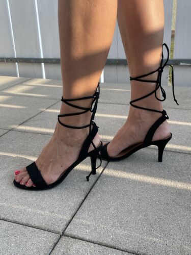 High Heels schwarz mit Bindebändern Gr 37  | eBay