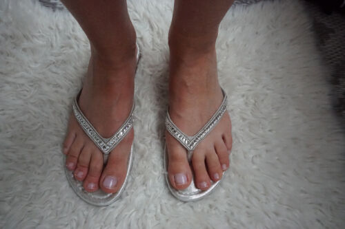 Damen Glitzer Sandalen Gr. 39 Silber Grau Zehentrenner  | eBay