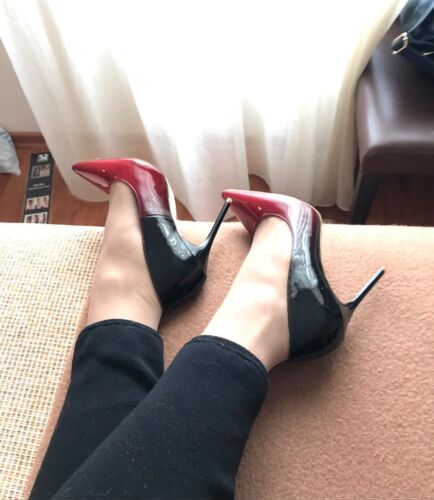 Decollete Sexy Pumps Patent Red Black High Heels Shoes 38 Woman Used Worn Pointy  | eBay