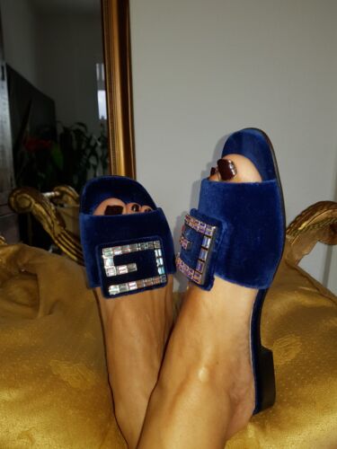 GUCCI SLIDES  DAMEN SCHUHE SANDALEN SAMT FARBE : BLUE  GR : 39/ 39,5  | eBay