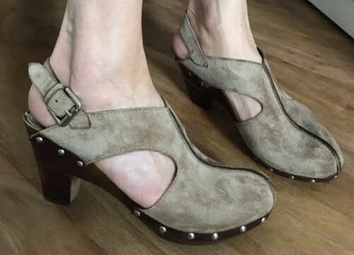 Leder Clogs Görtz 38 Veloursleder Riemchenpumps Sandalen Taupe Sand  | eBay