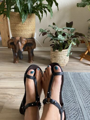 Topshop Römer Sandalen Zehentrenner Flip Flops Leder Schwarz 40 Wie Neu Nieten   | eBay