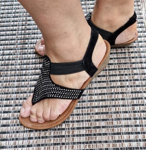 Damenschuhe Sandalen Gr41 schwarz flach  | eBay