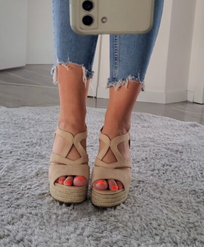 Sandalen Sandaletten Nude 37 Keilabsatz Keilsandaletten Jumex Espadrilles   | eBay