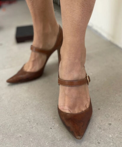 BROWN SOFT CALF LEATHER (MARY JANE'S) SERGIO ROSSI POINTED HIGH HEELS Size 38EU  | eBay