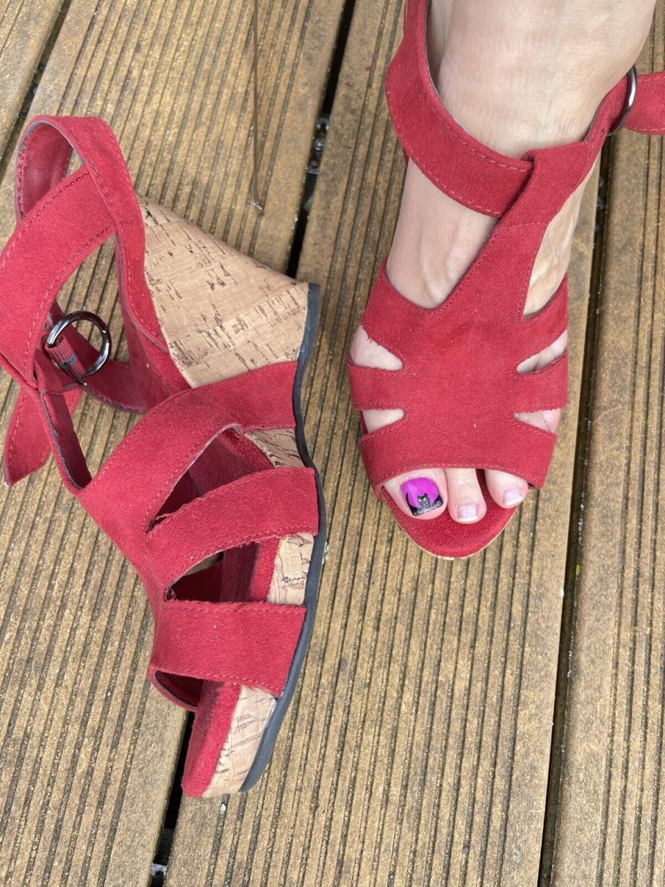 Keilabsatz Sandale,39, 10cm, Rot, Wildlederoptik | eBay