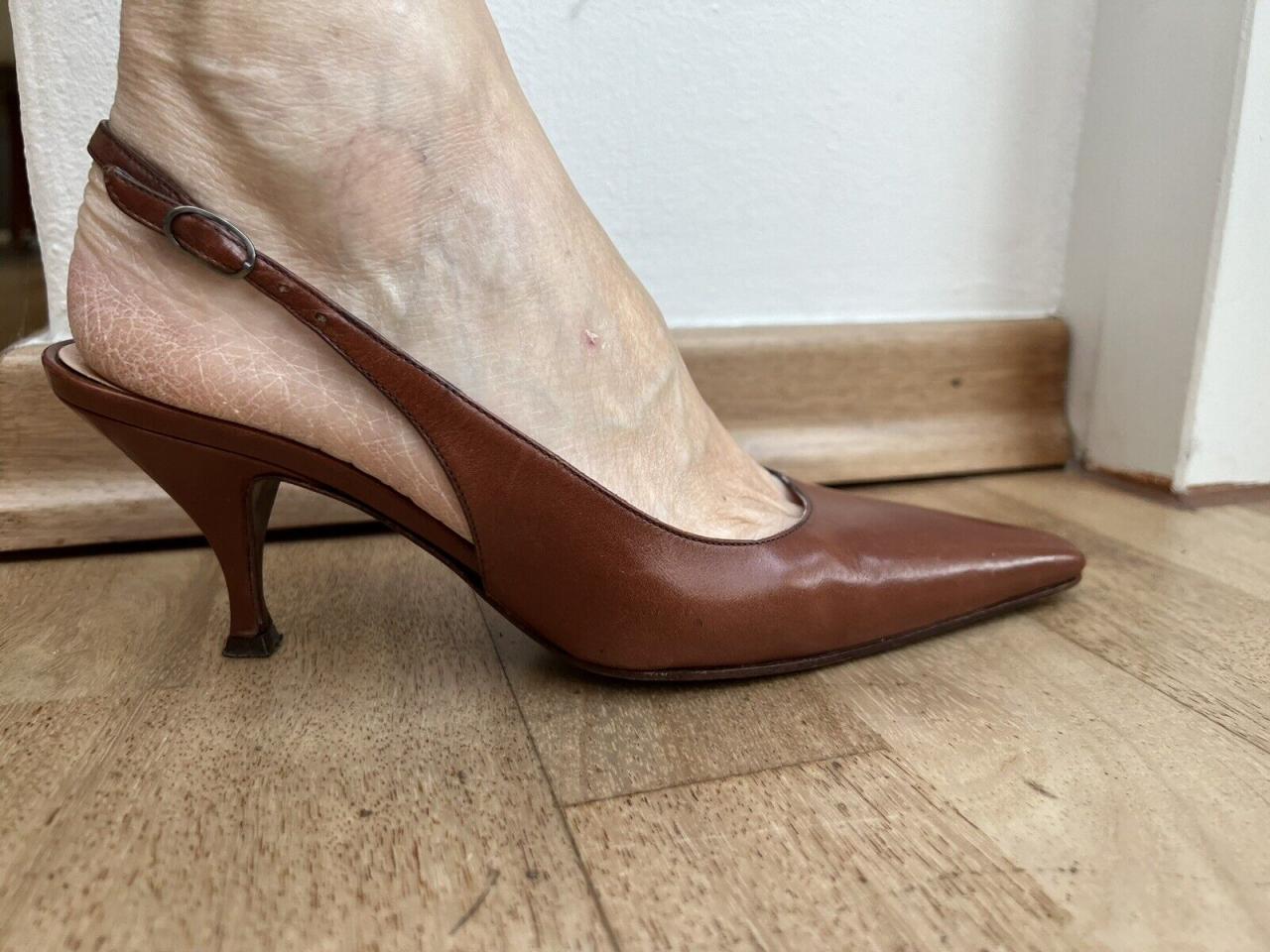 Enrico Antinori Pumps Slingback Sandale High Heels Cognac Gr.37 Leder wie NEU!!! | eBay