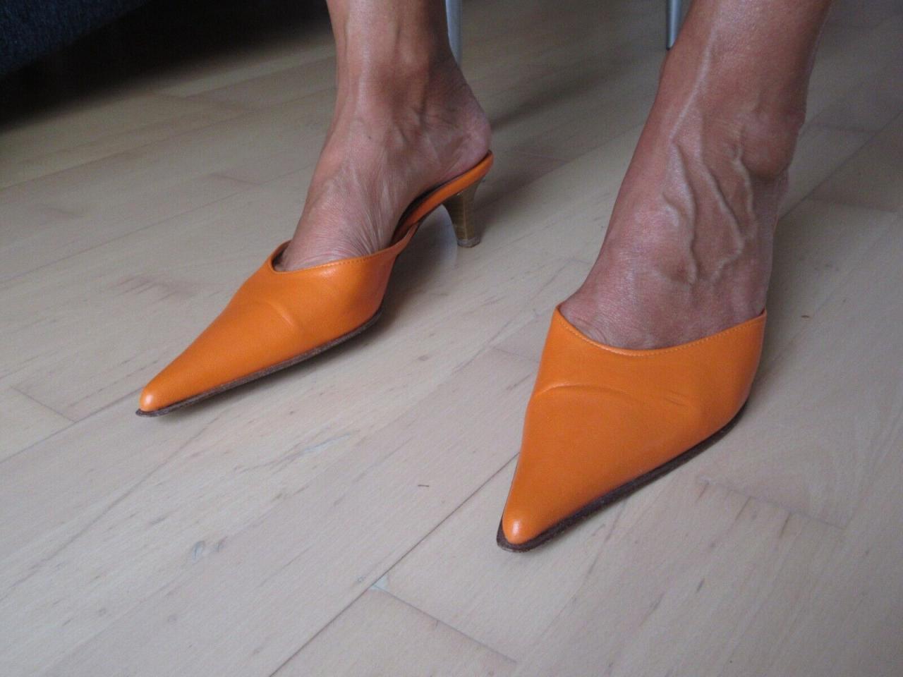 Pantoletten 38 Italy sexy Leder Orange High Heel getragen bequem leicht Sommersc | eBay